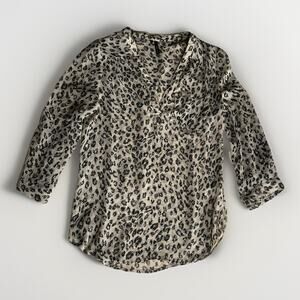 Maurices Women’s Leopard Print Sheer Blouse Size M Tan Black 3/4 Sleeve